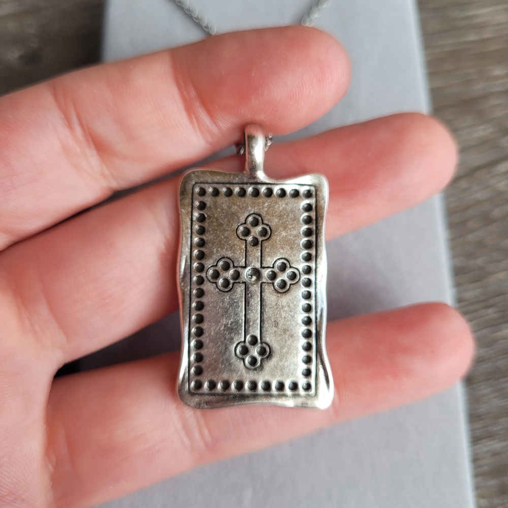 HALLE JOY Silver Tone Hope Cross Necklace